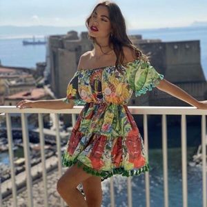 Antica Sattorio Positano off the shoulder dress. Beaded details, ONE SIZE